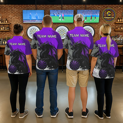Purple Grunge Dragon Dartboard Custom Men Darts Polo League Shirts Dragon Dart Jerseys NYN2238