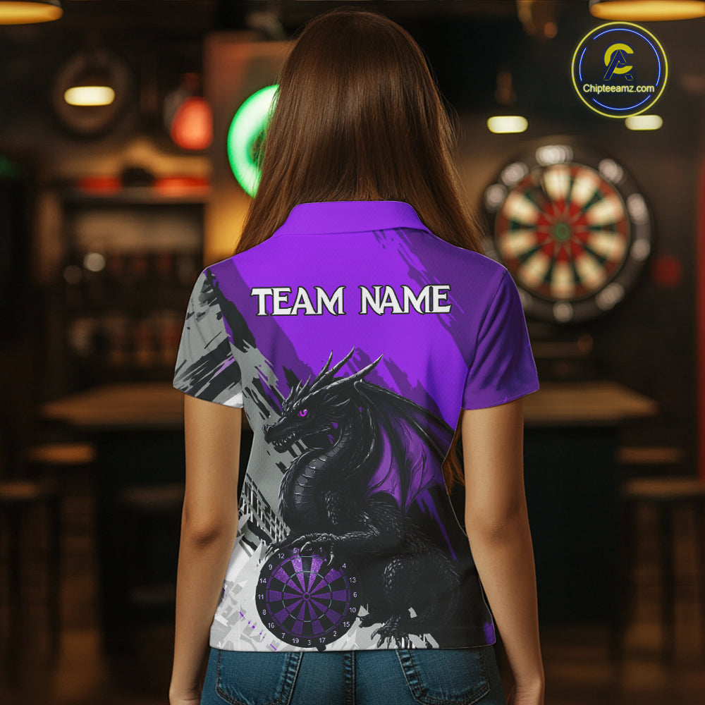 Purple Grunge Dragon Dartboard Custom Women Darts Polo League Shirts Dragon Dart Jerseys NYN2238