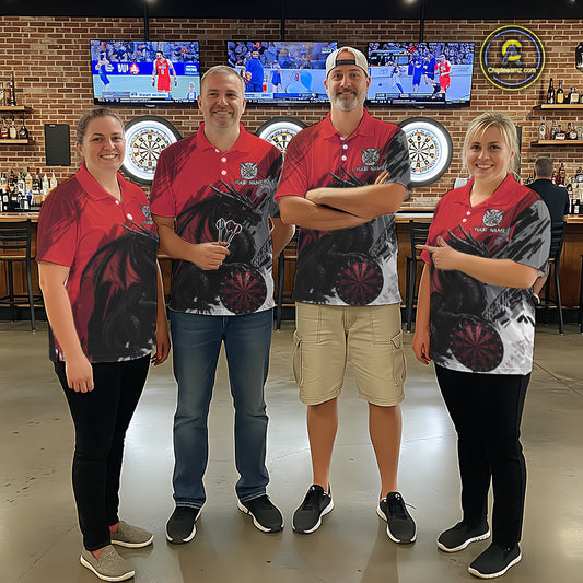 Red Grunge Dragon Dartboard Custom Men Darts Quarter-Zip League Shirts Dragon Dart Jerseys NYN2239