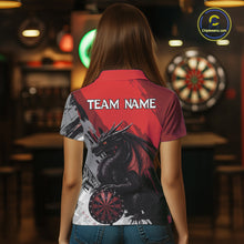 Load image into Gallery viewer, Red Grunge Dragon Dartboard Custom Women Darts Polo League Shirts Dragon Dart Jerseys NYN2239