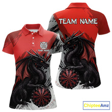 Load image into Gallery viewer, Red Grunge Dragon Dartboard Custom Women Darts Polo League Shirts Dragon Dart Jerseys NYN2239