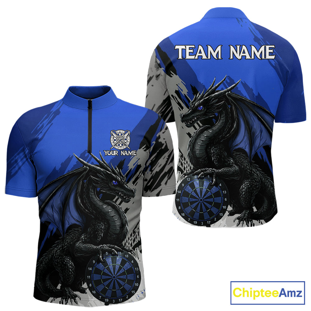 Blue Grunge Dragon Dartboard Custom Men Darts Quarter-Zip League Shirts Dragon Dart Jerseys NYN2240