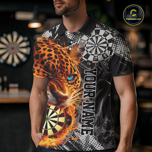 Orange Leopard Flame Dartboard Custom Men Darts Polo League Shirts Grunge Dart Jerseys NYN2241