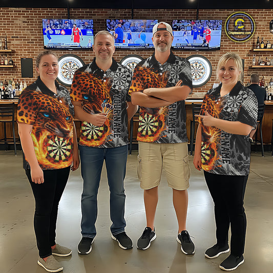Orange Leopard Flame Dartboard Custom Men Darts Quarter-Zip League Shirts Grunge Dart Jerseys NYN2241