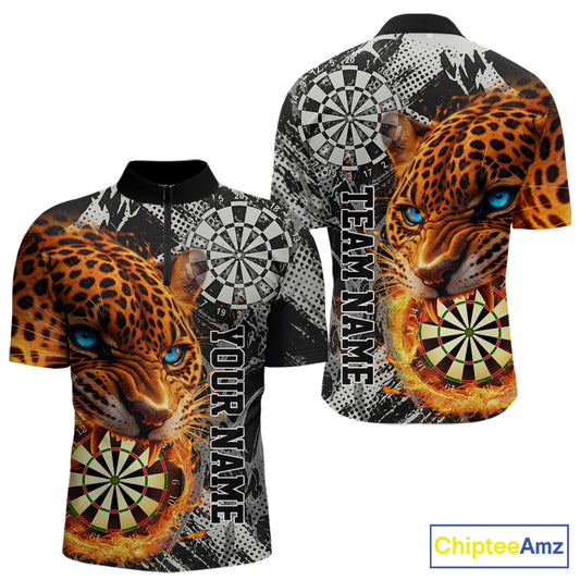 Orange Leopard Flame Dartboard Custom Men Darts Quarter-Zip League Shirts Grunge Dart Jerseys NYN2241