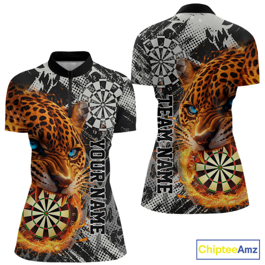 Orange Leopard Flame Dartboard Custom Women Darts Quarter-Zip League Shirts Grunge Dart Jerseys NYN2241