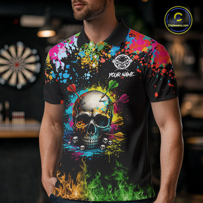 Custom Colorful Skull Dart Arrow Fire Flame Men Darts Polo League Shirts Dart Jerseys NYN2242
