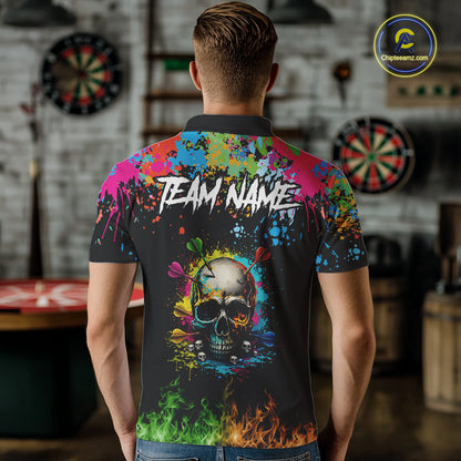 Custom Colorful Skull Dart Arrow Fire Flame Men Darts Polo League Shirts Dart Jerseys NYN2242