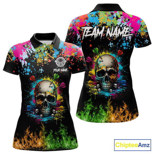Custom Colorful Skull Dart Arrow Fire Flame Women Darts Polo League Shirts Dart Jerseys NYN2242