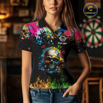 Custom Colorful Skull Dart Arrow Fire Flame Women Darts Polo League Shirts Dart Jerseys NYN2242