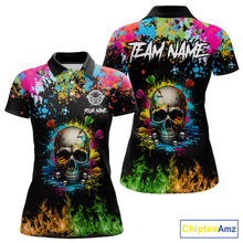 Load image into Gallery viewer, Custom Colorful Skull Dart Arrow Fire Flame Women Darts Polo League Shirts Dart Jerseys NYN2242
