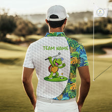 Load image into Gallery viewer, Golfing Turtle Mens Golf Polo Shirt Custom Tropical Pattern Monstera Golf Team Shirts NYN2907