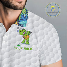Load image into Gallery viewer, Golfing Turtle Mens Golf Polo Shirt Custom Tropical Pattern Monstera Golf Team Shirts NYN2907