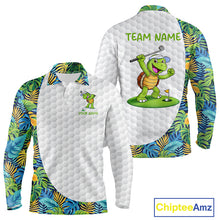 Load image into Gallery viewer, Golfing Turtle Mens Golf Polo Shirt Custom Tropical Pattern Monstera Golf Team Shirts NYN2907