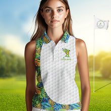 Load image into Gallery viewer, Golfing Turtle Womens Sleeveless Golf Polo Shirt Custom Tropical Pattern Monstera Golf Team Shirts NYN2907