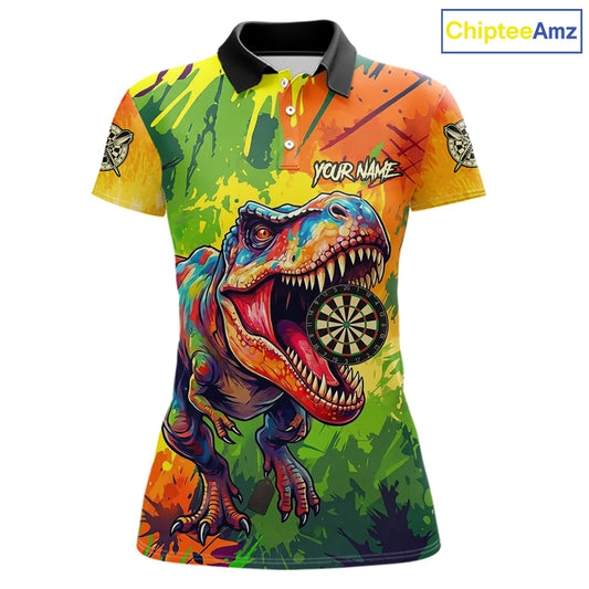 Colorful Dinosaur Funny Darts Shirt For Women Custom Splatter Paint Dart Outfits Jerseys NYN3116