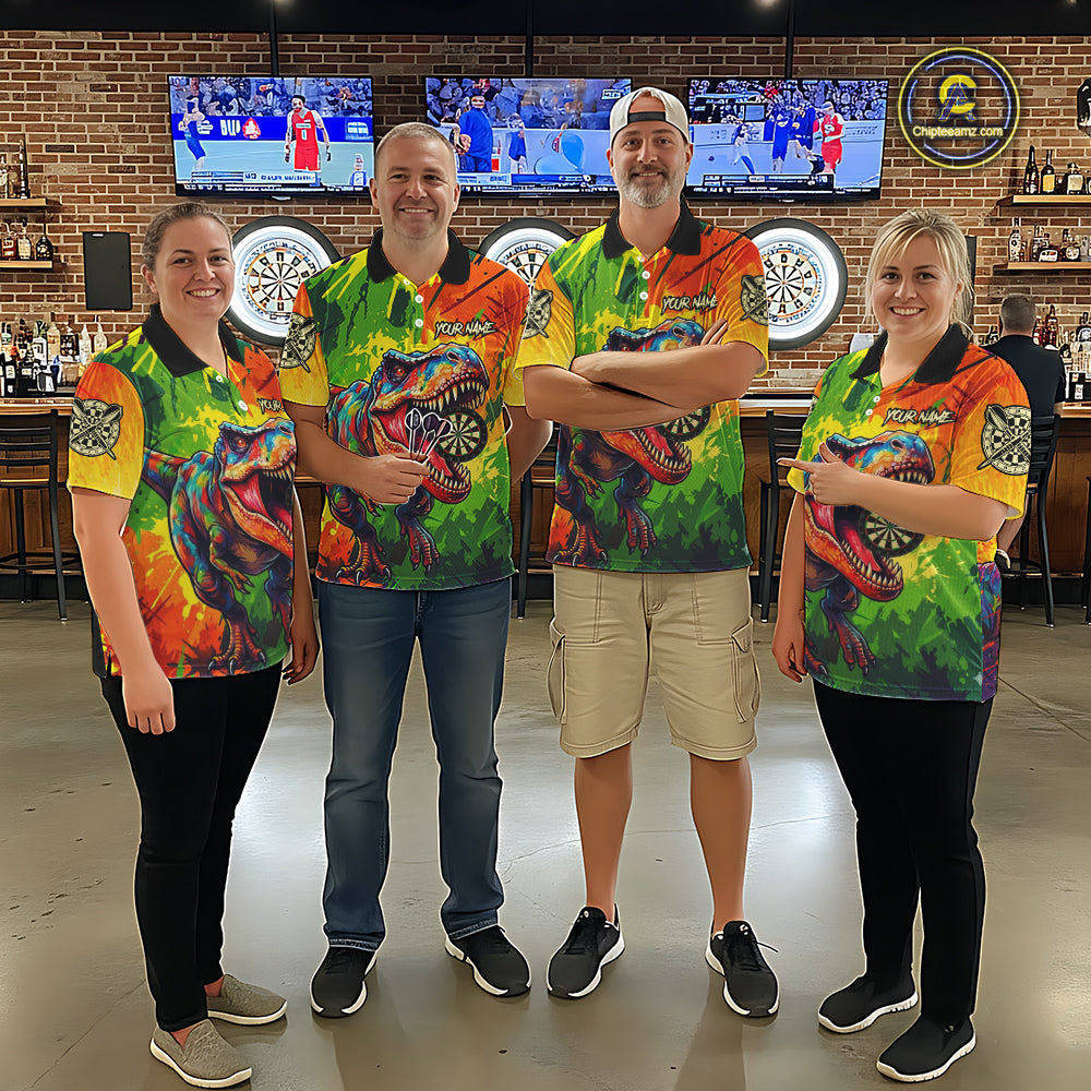 Colorful Dinosaur Funny Darts Shirt For Men Custom Splatter Paint Dart Outfits Jerseys NYN3116