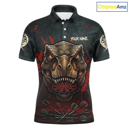 Red Splatter Grunge Dinosaur Darts Shirt For Men Custom Skeleton Horror Team Dart Jerseys NYN3118