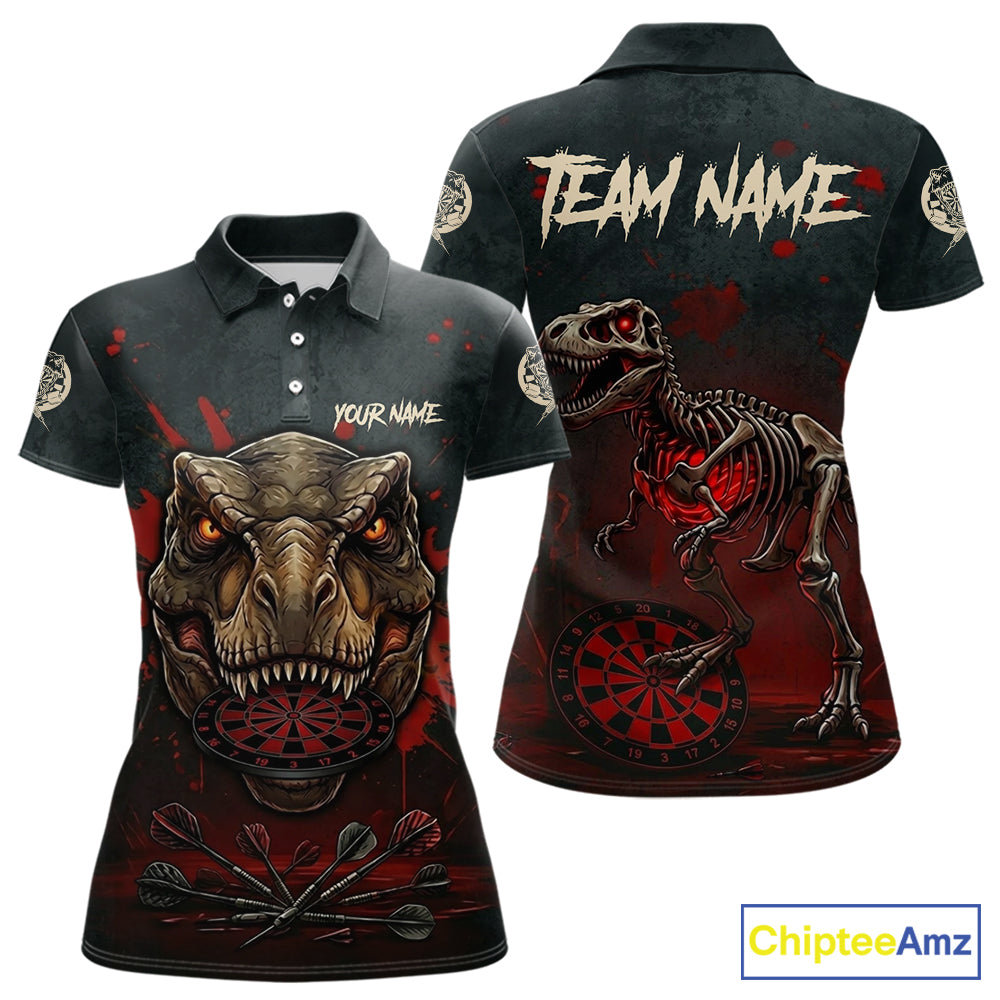 Red Splatter Grunge Dinosaur Darts Shirt For Women Custom Skeleton Horror Team Dart Jerseys NYN3118