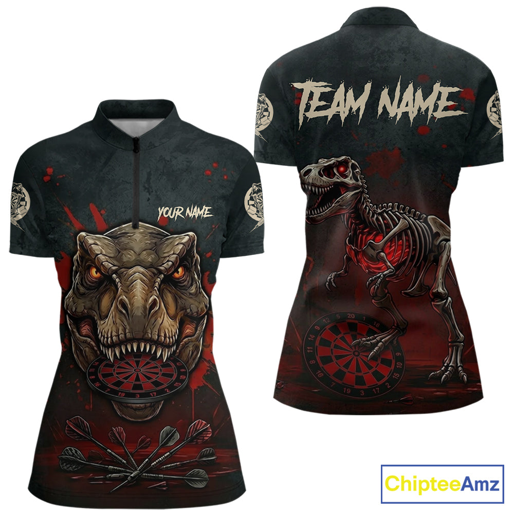 Red Splatter Grunge Dinosaur Darts Shirt For Women Custom Skeleton Horror Team Dart Jerseys NYN3118