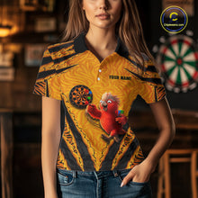 Load image into Gallery viewer, Custom Yellow Claws Pattern Darts Women Polo 14-Zip Shirt, Funny Parrot Darts Team Attire NYN3120