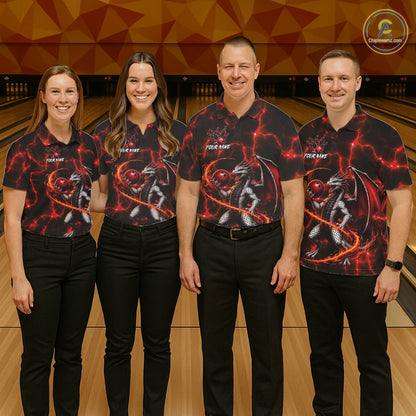 Thunder Lightning Dragon Bowling Shirt For Women Custom Fire Flame Bowling Team Outfits | Red NYN3282