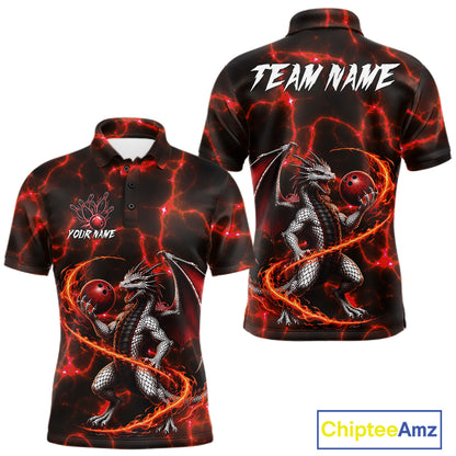 Thunder Lightning Dragon Bowling Shirt For Men Custom Fire Flame Bowling Team Outfits