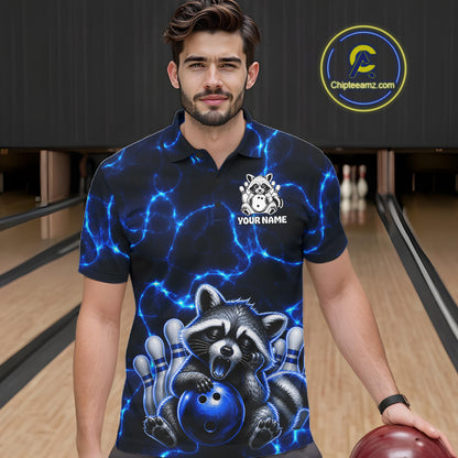 Funny Sleeping Raccoon Mens Bowling Shirt Custom Thunder Lightning Cute Bowling Team Outfits NYN3284