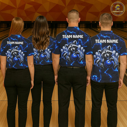 Funny Sleeping Raccoon Mens Bowling Shirt Custom Thunder Lightning Cute Bowling Team Outfits NYN3284