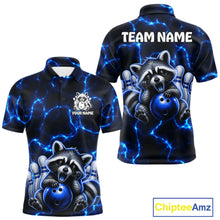 Load image into Gallery viewer, Funny Raccoon Mens Bowling Polo Shirt Custom Lightning Cute Bowling Team Outfits