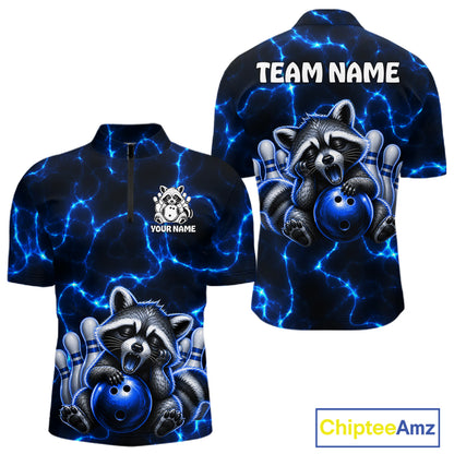 Funny Raccoon Mens Bowling 1/4-Zip Shirt Custom Lightning Cute Bowling Team Outfits
