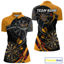 Load image into Gallery viewer, Cracked Dartboard &amp; Dart Arrows Orange Darts Shirt For Women - Custom Name &amp; Team NYN0602