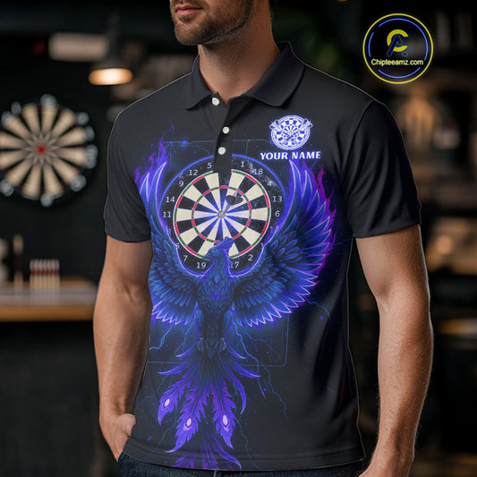 Custom Funny Flame Phoenix Blue Dartboard Dart Men Polo Jerseys Outfits Dart Shirts NYN1745