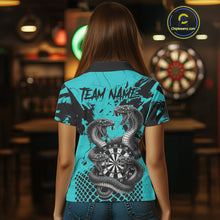 Load image into Gallery viewer, Black And Turquoise Multi Cobra Grunge Dartboard Custom Women Polo Darts Shirt Dart Gifts NYN2017