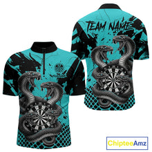 Load image into Gallery viewer, Black And Turquoise Multi Cobra Grunge Dartboard Custom Men Quarter-Zip Darts Shirt Dart Gifts NYN2017