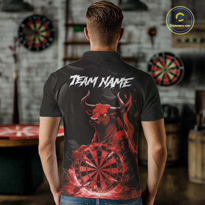 Red Funny Bull Fire Flame Dartboard Custom Men Darts Polo League Shirts Dart Jerseys NYN2244