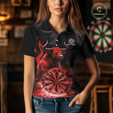 Load image into Gallery viewer, Red Funny Bull Fire Flame Dartboard Custom Women  Darts Polo League Shirts Dart Jerseys NYN2244
