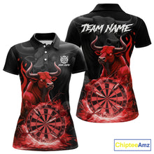 Load image into Gallery viewer, Red Funny Bull Fire Flame Dartboard Custom Women  Darts Polo League Shirts Dart Jerseys NYN2244