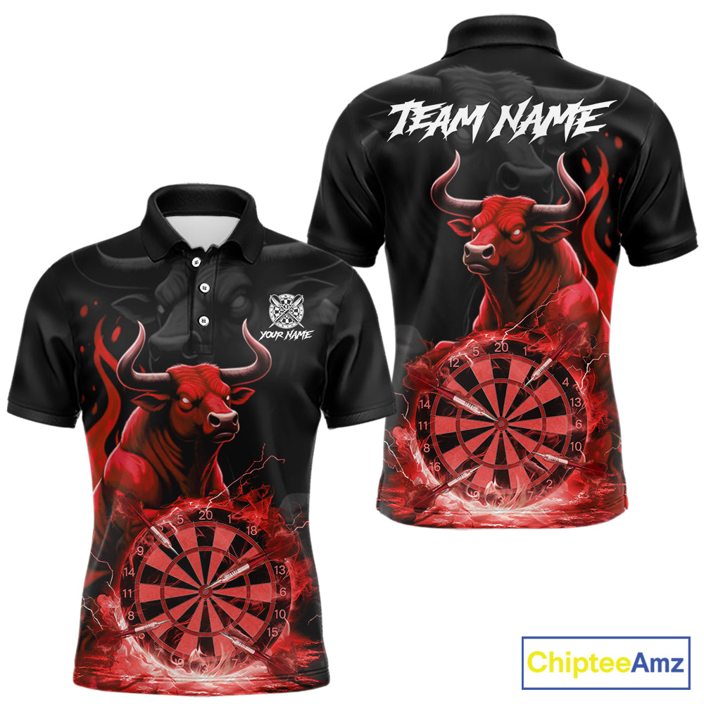 Red Funny Bull Fire Flame Dartboard Custom Men Darts Polo League Shirts Dart Jerseys NYN2244