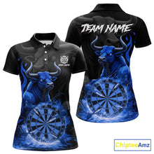 Load image into Gallery viewer, Blue Funny Bull Fire Flame Dartboard Custom Women Darts Polo League Shirts Dart Jerseys NYN2245