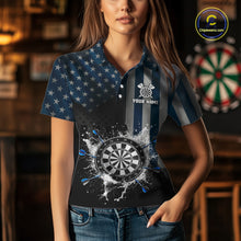 Load image into Gallery viewer, Custom Blue US Flag Water Dartboard Women Darts Polo League Shirts Patriotic Dart Jerseys NYN2246