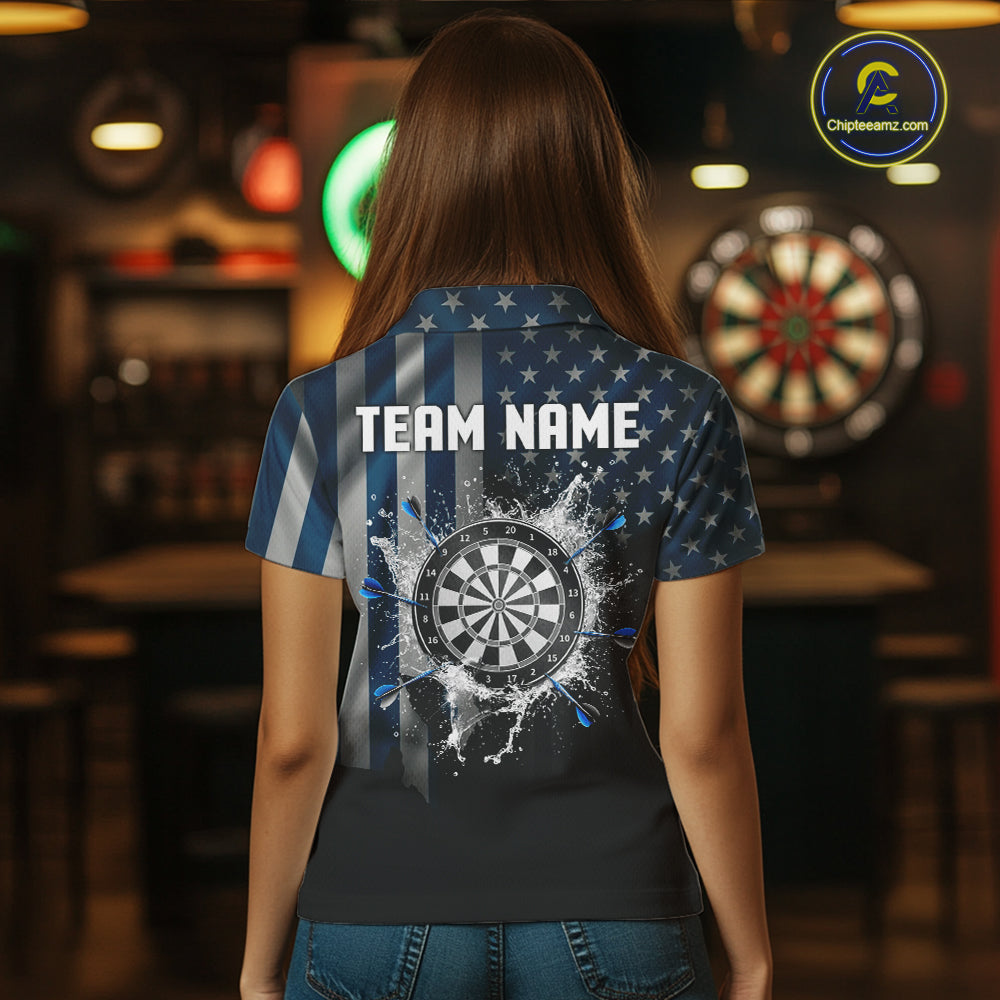 Custom Blue US Flag Water Dartboard Men Darts Polo League Shirts Patriotic Dart Jerseys NYN2246