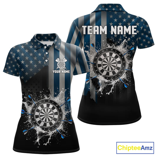 Custom Blue US Flag Water Dartboard Women Darts Polo League Shirts Patriotic Dart Jerseys NYN2246