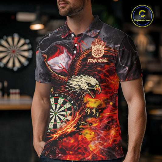 Red Smokes Flaming Eagle Dartboard Custom Men Darts Polo League Shirts Fire Dart Jerseys NYN2252