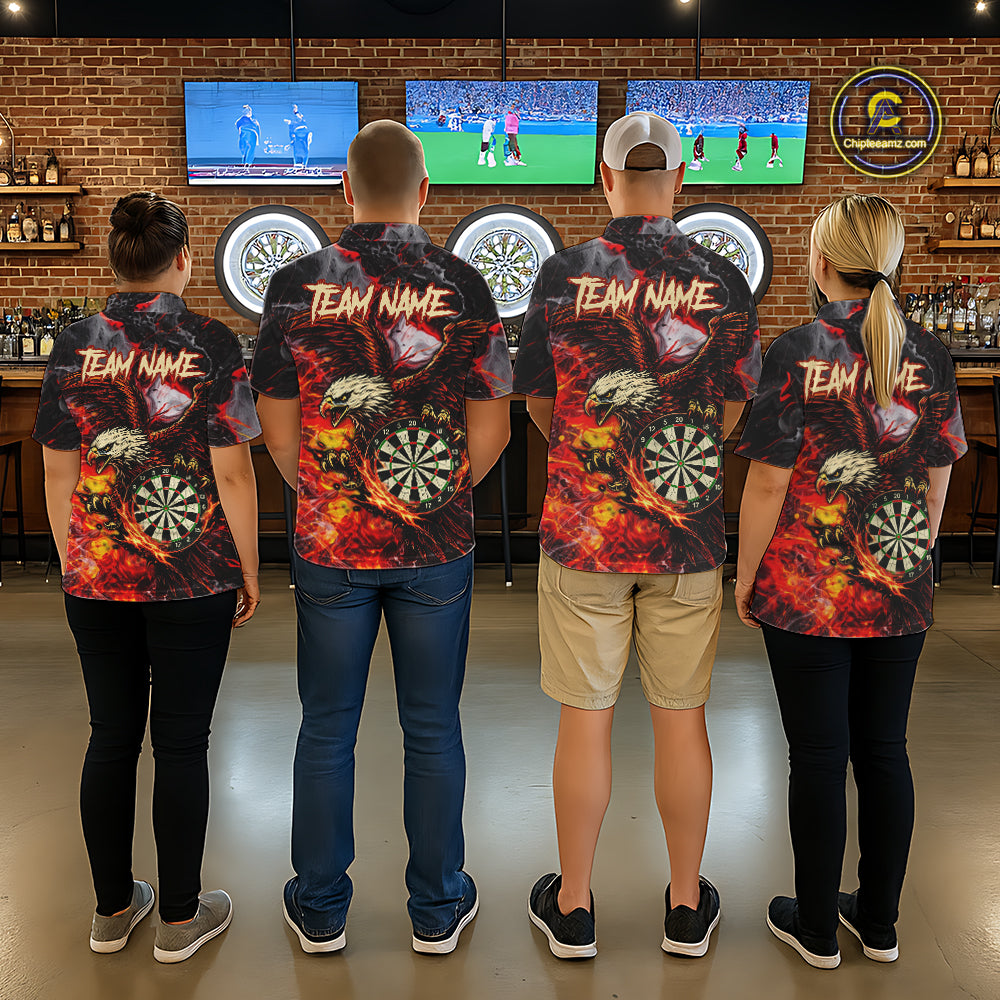Red Smokes Flaming Eagle Dartboard Custom Men Darts Quarter-Zip League Shirts Fire Dart Jerseys NYN2252