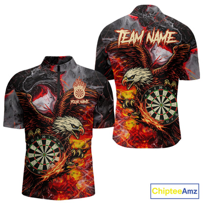 Red Smokes Flaming Eagle Dartboard Custom Men Darts Quarter-Zip League Shirts Fire Dart Jerseys NYN2252