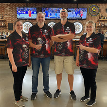Load image into Gallery viewer, Black &amp; Red Grunge Light Caro Skeleton Men Darts Polo Shirt Custom Funny Dart Team Jerseys NYN2539