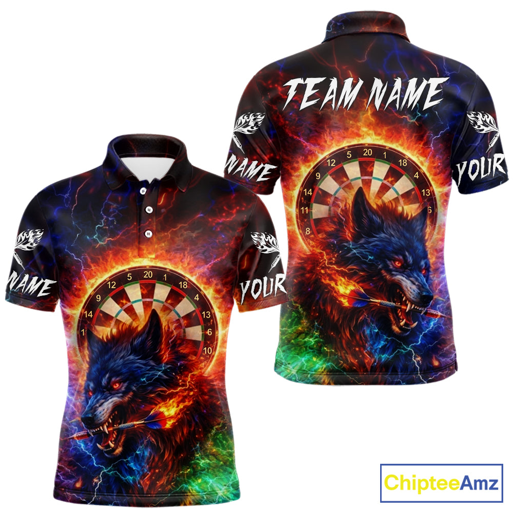 Colorful Lightning Funny Wolf Flame Dartboard Men Darts Polo Shirt Custom Outfits Dart Jerseys NYN2540