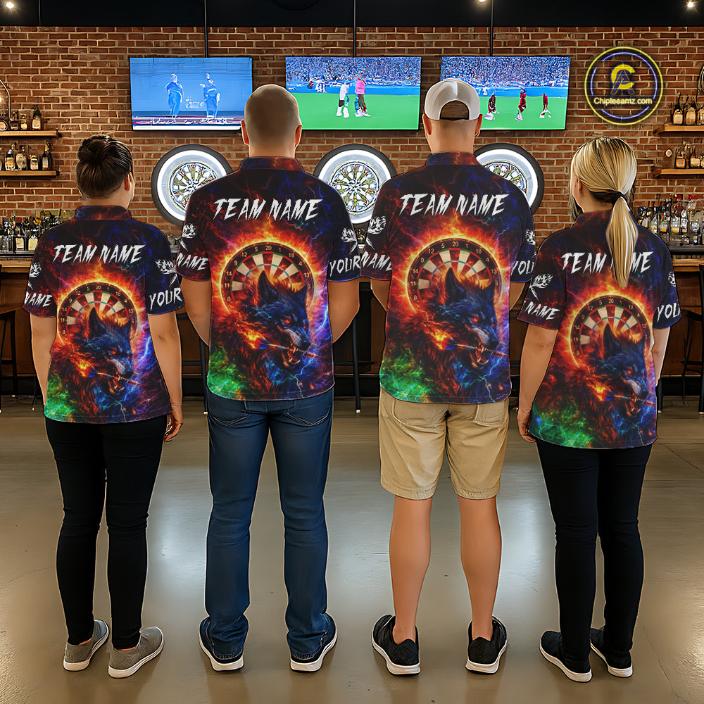 Colorful Lightning Funny Wolf Flame Dartboard Women Darts Polo Shirt Custom Outfits Dart Jerseys NYN2540