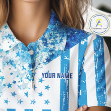 Load image into Gallery viewer, White And Blue American Flag Golf Polos Shirts For Women Custom Patriotic Womens Golf Attire NYN2913